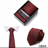 2023 New Style Wedding Gift Tie Pocket Squares Set Necktie Box Men Solid Black Suit Accessories Fit Wedding