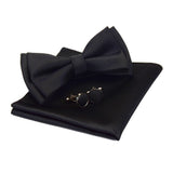 Ensemble de nœuds papillon solides de différentes tailles, haut et bas, nœud papillon uni pour homme, mouchoir, boutons de manchette, coffret cadeau pour hommes, cravates de mode de mariage