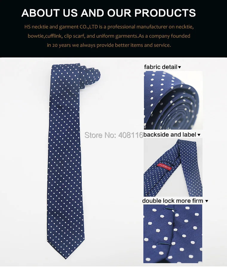 Cravate Huishi 8 cm à pois pour homme, slim, tendance, en polyester et microfibre, à carreaux, pour mariage