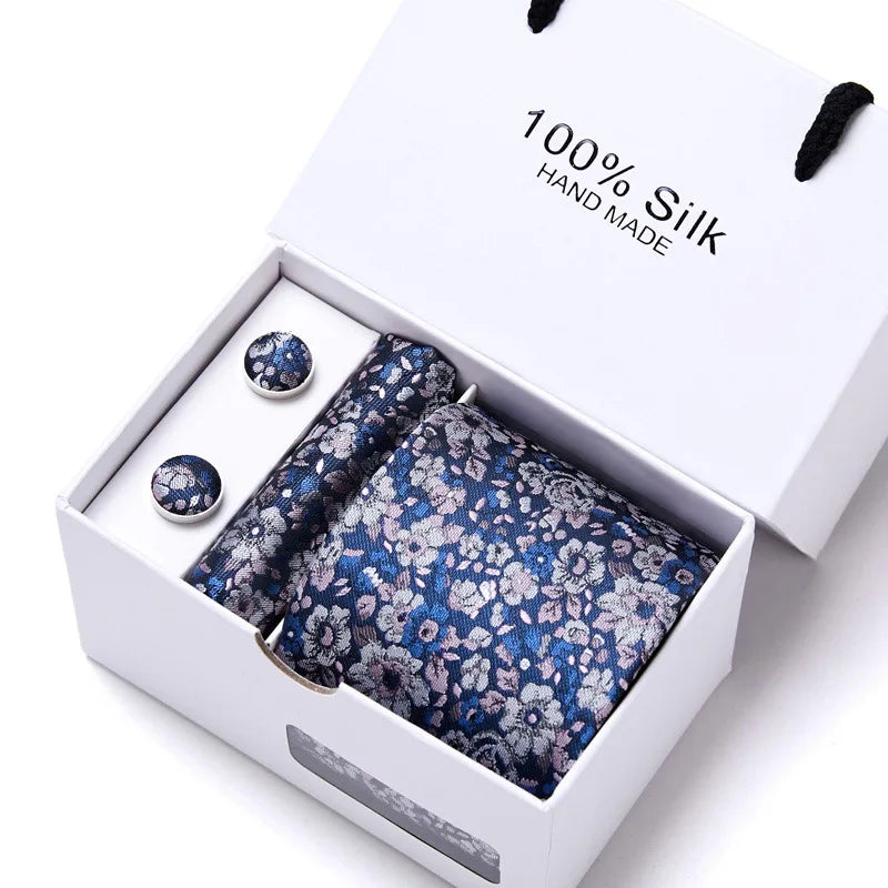 Cravates de marque 100 % soie, coffret cadeau, bureau, homme, classique, fête, mariage, rayées, 7,5 cm, soie, mariage, motif floral, cravate, mouchoir