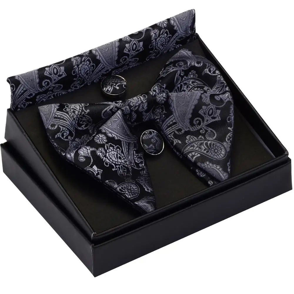 GUSLESON Ensemble de boutons de manchette et pochette pour homme, motif cachemire, bleu, rouge et jaune, avec boîte cadeau, cravate de mariage en soie pour homme