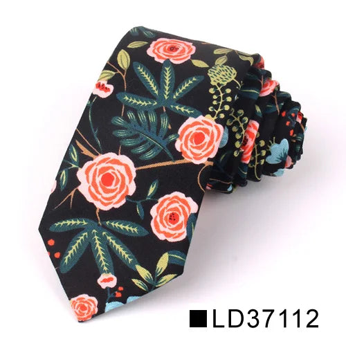 Nouvelle cravate florale pour hommes et femmes, cravate fine en coton pour mariage, cravates décontractées pour hommes, costumes classiques, cravates à imprimé floral