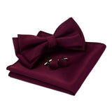 Ensemble de nœuds papillon solides de différentes tailles, haut et bas, nœud papillon uni pour homme, mouchoir, boutons de manchette, coffret cadeau pour hommes, cravates de mode de mariage