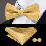 Hi-Tie Nœuds papillon verts de Noël pour hommes Cravate papillon en soie Ensemble de boutons de manchette et mouchoirs pour fête de mariage Nœud papillon uni à carreaux cachemire