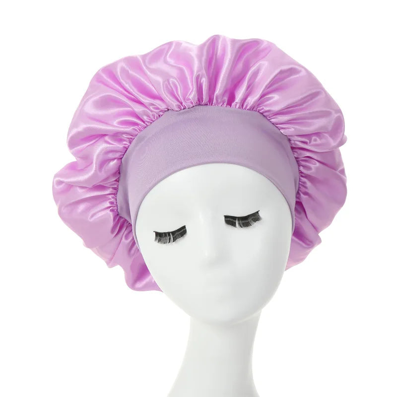 Women Satin Bonnet Spandex Wide Stretchy Band Bonnet Satin Cheveux Nuit Silk Sleeping Night Cap Bonnets for Women