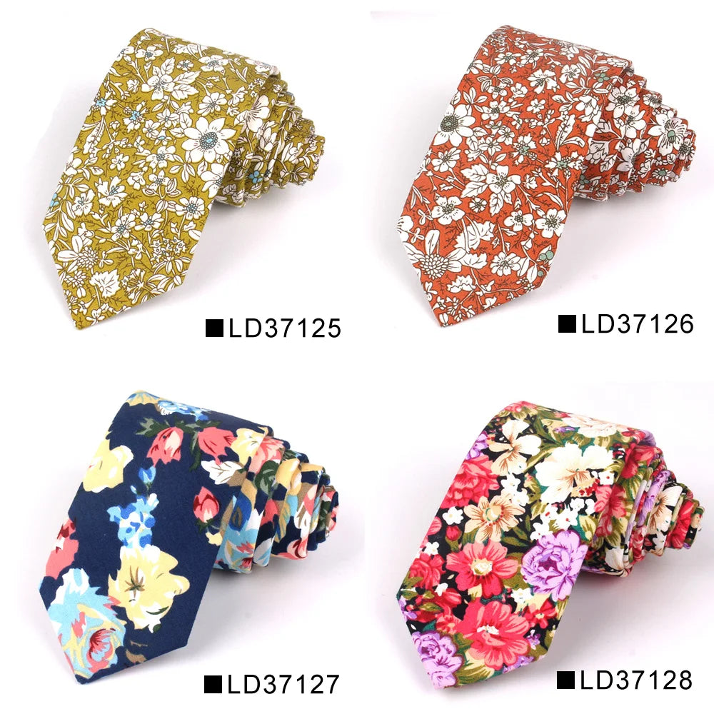 Nouvelle cravate florale pour hommes et femmes, cravate fine en coton pour mariage, cravates décontractées pour hommes, costumes classiques, cravates à imprimé floral
