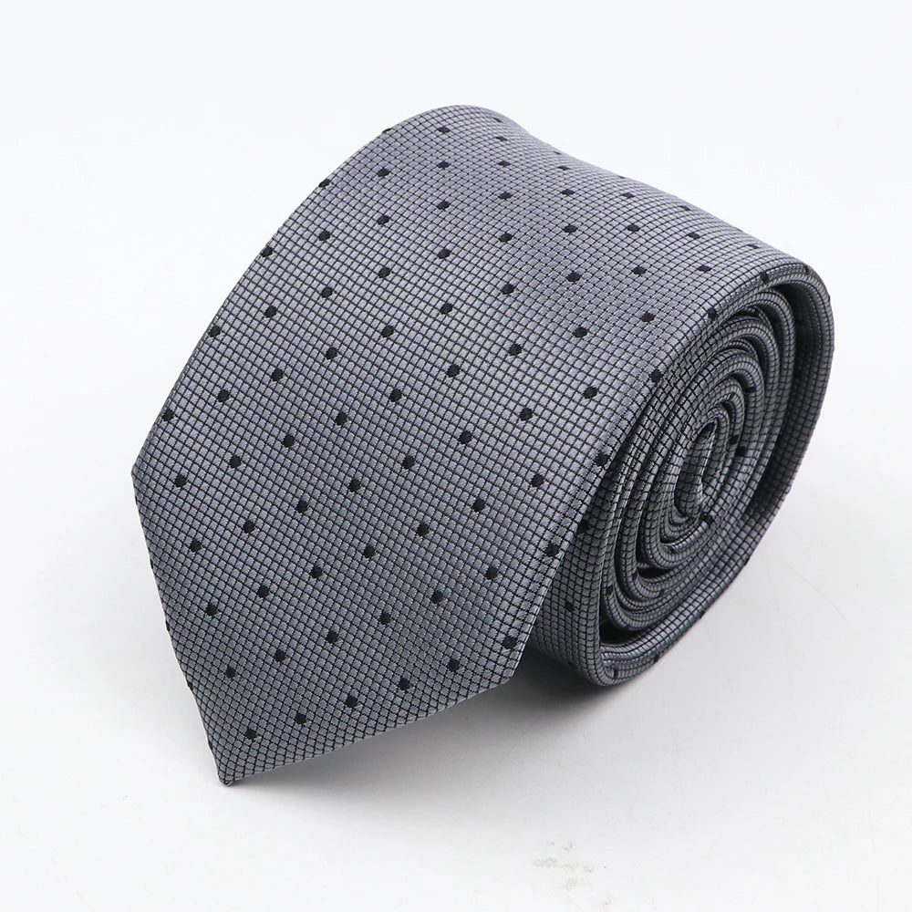 Nouvelle cravate classique à rayures et pois pour homme, jacquard, 7 cm, en polyester, étroite, slim, pour mariage, marié, affaires, costume, chemise, cadeau
