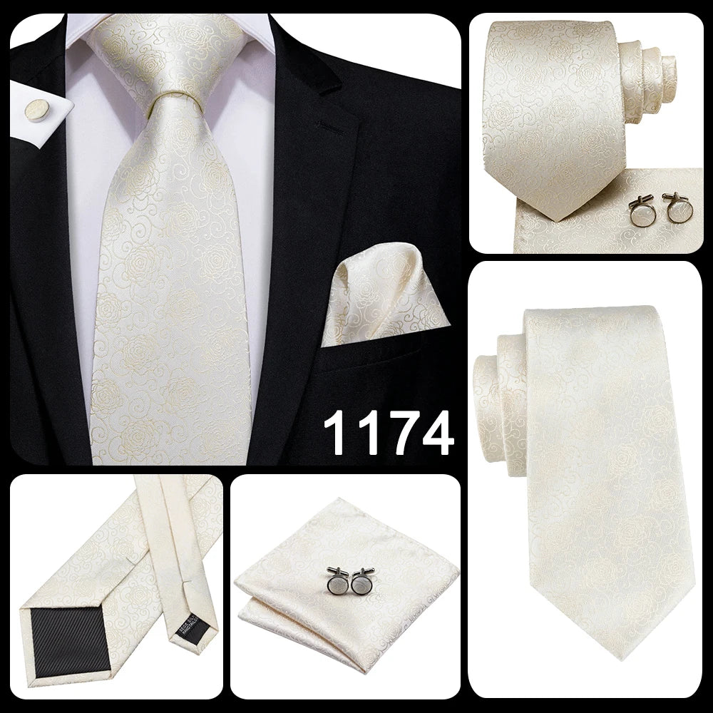 Hi-Tie Cravate de mariage en soie à motif floral, couleur champagne ivoire massif, pour homme, de qualité, avec boutons de manchette, tendance, pour entreprise, livraison directe