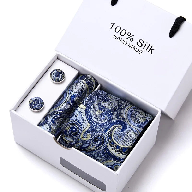Cravates de marque 100 % soie, coffret cadeau, bureau, homme, classique, fête, mariage, rayées, 7,5 cm, soie, mariage, motif floral, cravate, mouchoir