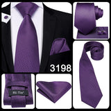 Hi-Tie – Cravate de mariage en soie violette unie à motif cachemire pour homme, ensemble de qualité avec boutons de manchette et mouchoir, cadeau tendance, livraison directe