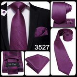 Hi-Tie – Cravate de mariage en soie violette unie à motif cachemire pour homme, ensemble de qualité avec boutons de manchette et mouchoir, cadeau tendance, livraison directe