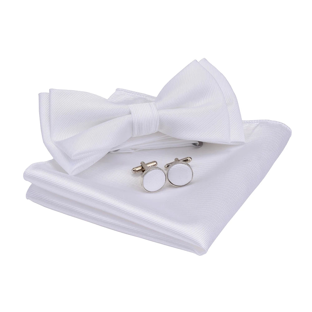 Ensemble de nœuds papillon solides de différentes tailles, haut et bas, nœud papillon uni pour homme, mouchoir, boutons de manchette, coffret cadeau pour hommes, cravates de mode de mariage