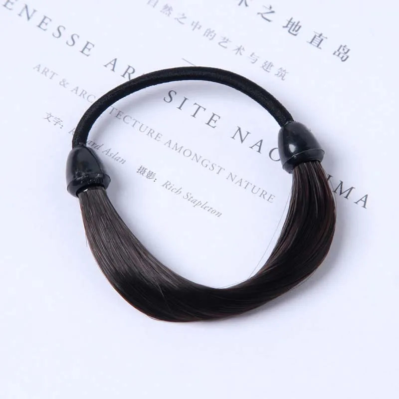 Rubber Band Made of Hair Simulation Wig Head Rope Fashion Wig Hair Rings Straight Hair Tie Ponytail High Elastic HairRope