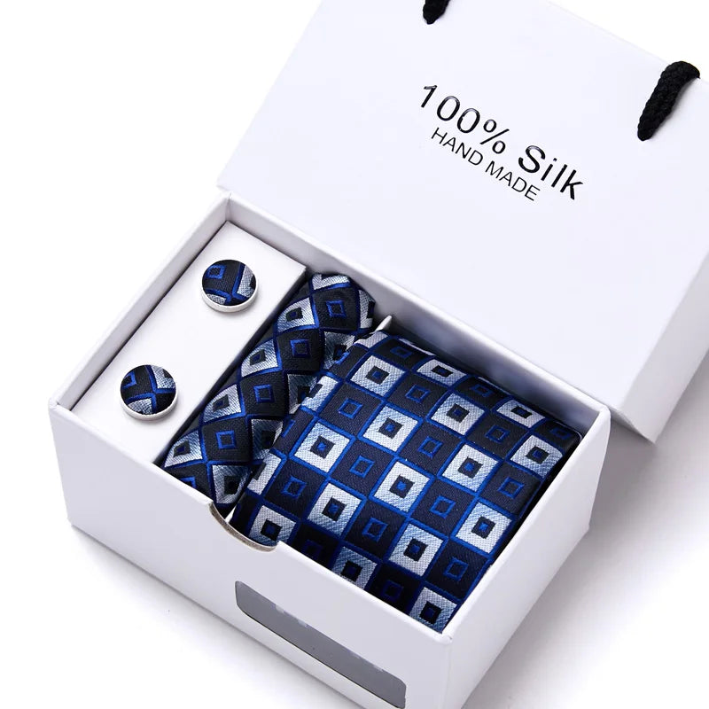 Cravates de marque 100 % soie, coffret cadeau, bureau, homme, classique, fête, mariage, rayées, 7,5 cm, soie, mariage, motif floral, cravate, mouchoir