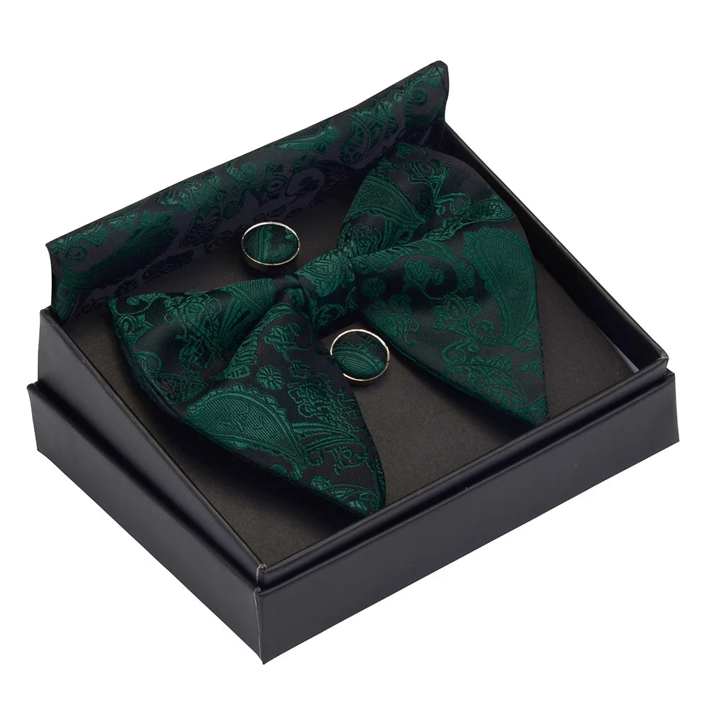 GUSLESON Ensemble de boutons de manchette et pochette pour homme, motif cachemire, bleu, rouge et jaune, avec boîte cadeau, cravate de mariage en soie pour homme
