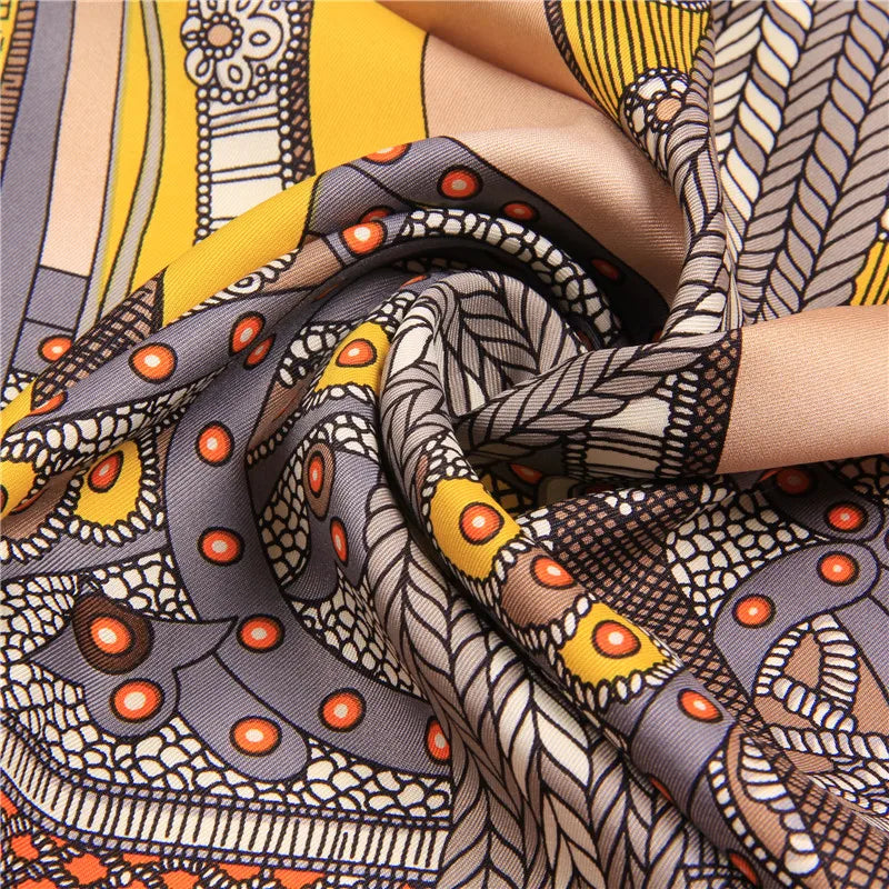 Écharpe en soie sergée roulée à la main pour femme, foulard carré imprimé selle, bandana, hijab, 90 cm