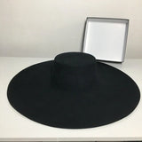 Fedora Hats For Women Autumn Winter High Top Jazz Black 100% Wool Top Hat Flat Top Big Wide Brim Cap Female Windproof New 2021