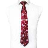 JEMYGINS Cravates de Noël pour hommes 9 cm en soie rouge de bonne qualité, ensemble de pinces à cravate imprimées pour fête, mariage, festival, cadeau