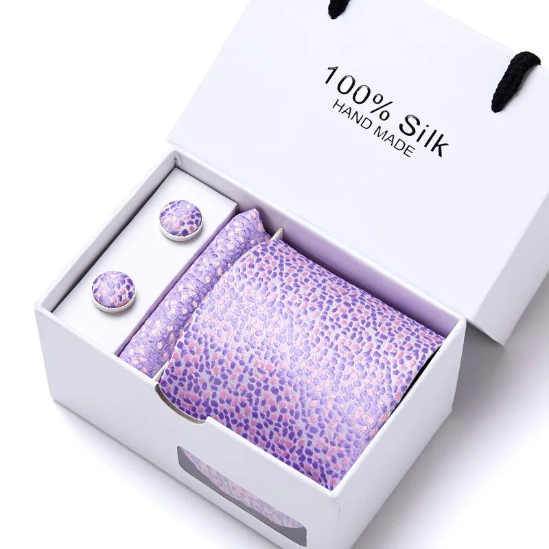 Cravates de marque 100 % soie, coffret cadeau, bureau, homme, classique, fête, mariage, rayées, 7,5 cm, soie, mariage, motif floral, cravate, mouchoir