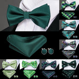 Hi-Tie Nœuds papillon verts de Noël pour hommes Cravate papillon en soie Ensemble de boutons de manchette et mouchoirs pour fête de mariage Nœud papillon uni à carreaux cachemire
