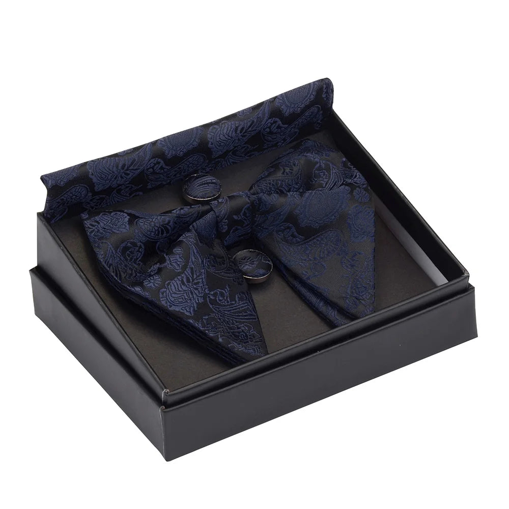 GUSLESON Ensemble de boutons de manchette et pochette pour homme, motif cachemire, bleu, rouge et jaune, avec boîte cadeau, cravate de mariage en soie pour homme