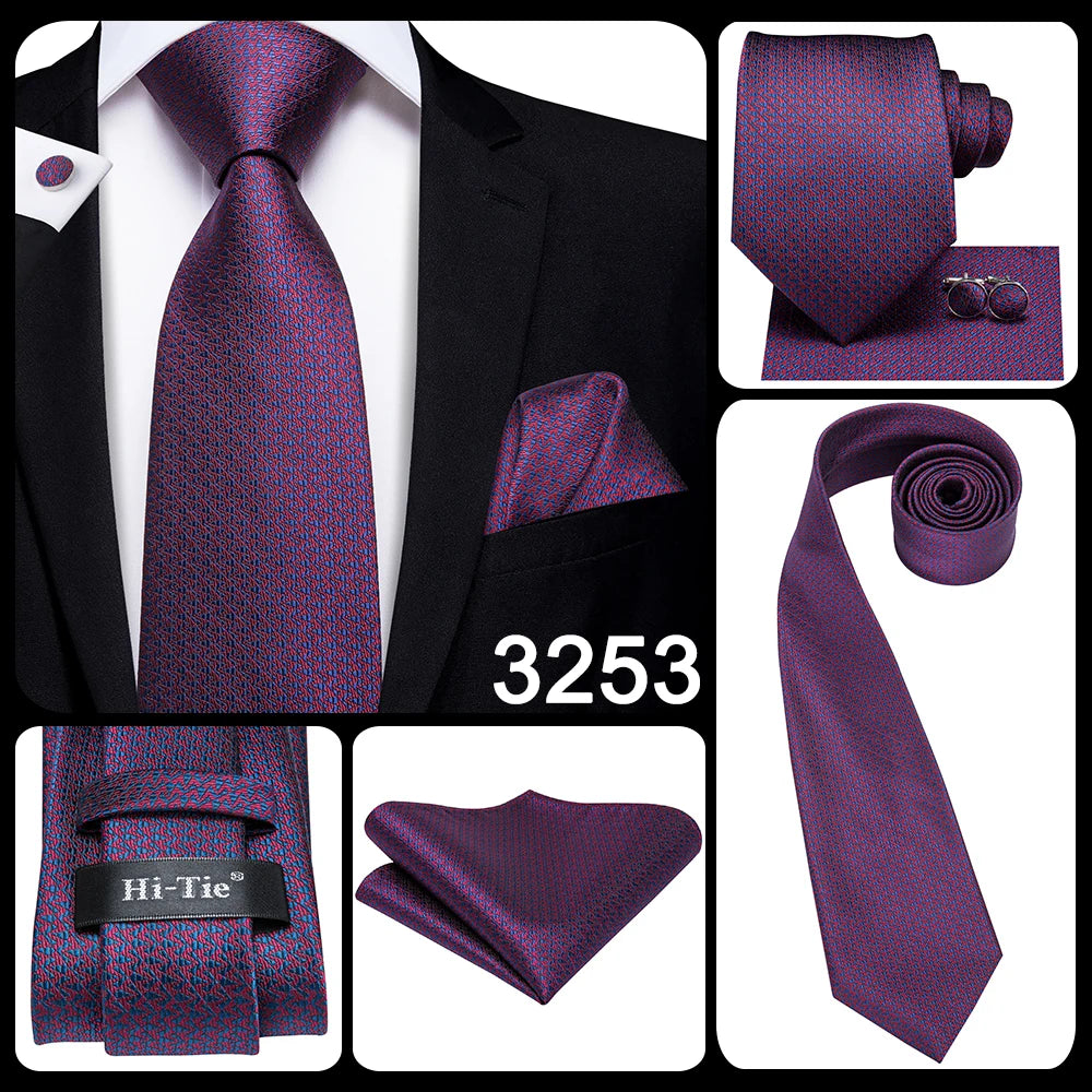 Hi-Tie – Cravate de mariage en soie violette unie à motif cachemire pour homme, ensemble de qualité avec boutons de manchette et mouchoir, cadeau tendance, livraison directe