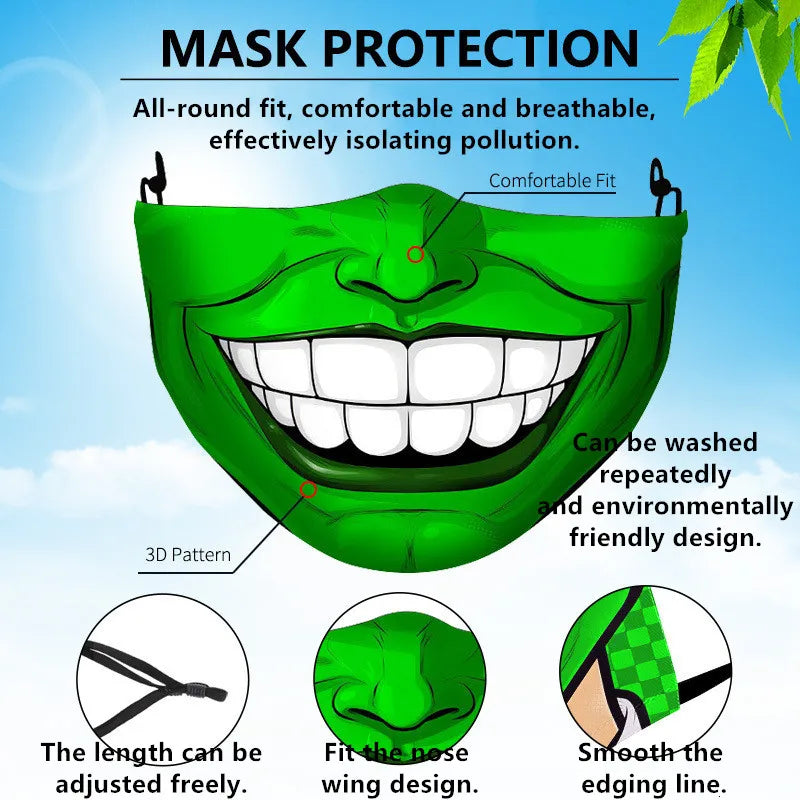 1 masque anti-poussière filtre adulte grande bouche masques faciaux 3D mascara Halloween masculin réutilisable lavable masque de clown mascara divertida