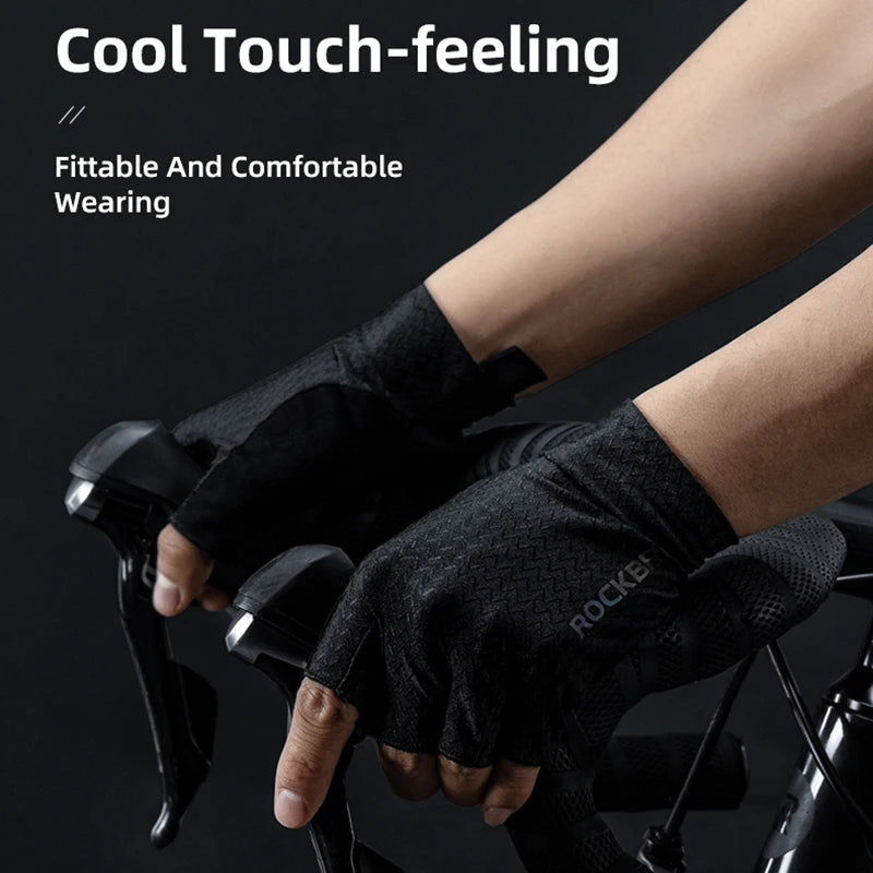 ROCKBROS Gants de cyclisme demi-doigts SBR Pad pour homme et femme, antidérapants, respirants et résistants aux chocs, pour l'été