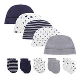 Unisex Newborn Cotton Baby Boys Sleep Headwear Solid Color Fitted Hats+Gloves Set Baby Girls Nightcap Cartoon Baby Accessories