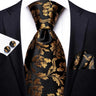 Cravate élégante pour homme, motif cachemire, rayures noires et dorées, en soie, pour mariage, mouchoir, boutons de manchette, pour entreprise, fête, livraison directe