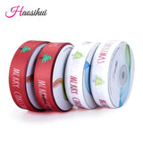 HAOSIHUI Custom Satin Ribbons Personalized Logo Printed Single Face 10~50~100 Yards Polyester for Gift Wedding Birthday DIY Tape