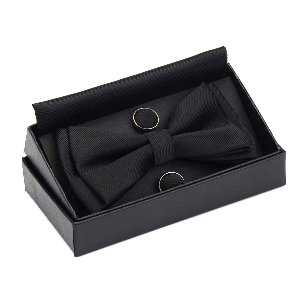 Ensemble de nœuds papillon solides de différentes tailles, haut et bas, nœud papillon uni pour homme, mouchoir, boutons de manchette, coffret cadeau pour hommes, cravates de mode de mariage