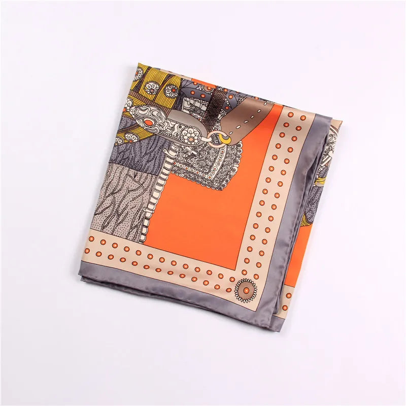 Écharpe en soie sergée roulée à la main pour femme, foulard carré imprimé selle, bandana, hijab, 90 cm