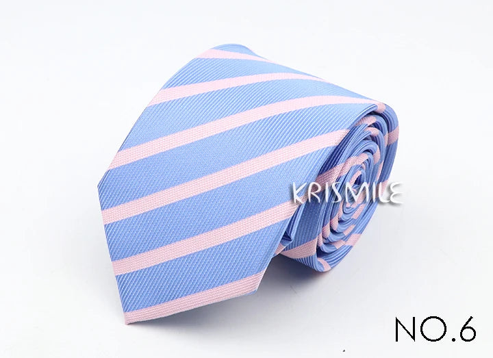 Nouvelle cravate classique à rayures et pois pour homme, jacquard, 7 cm, en polyester, étroite, slim, pour mariage, marié, affaires, costume, chemise, cadeau