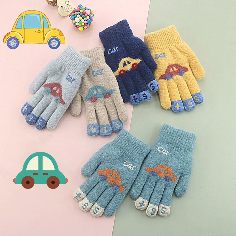 Gants d'hiver tricotés pour enfants de 4 à 8 ans, doux et chauds, motif dessin animé, pour garçons et filles