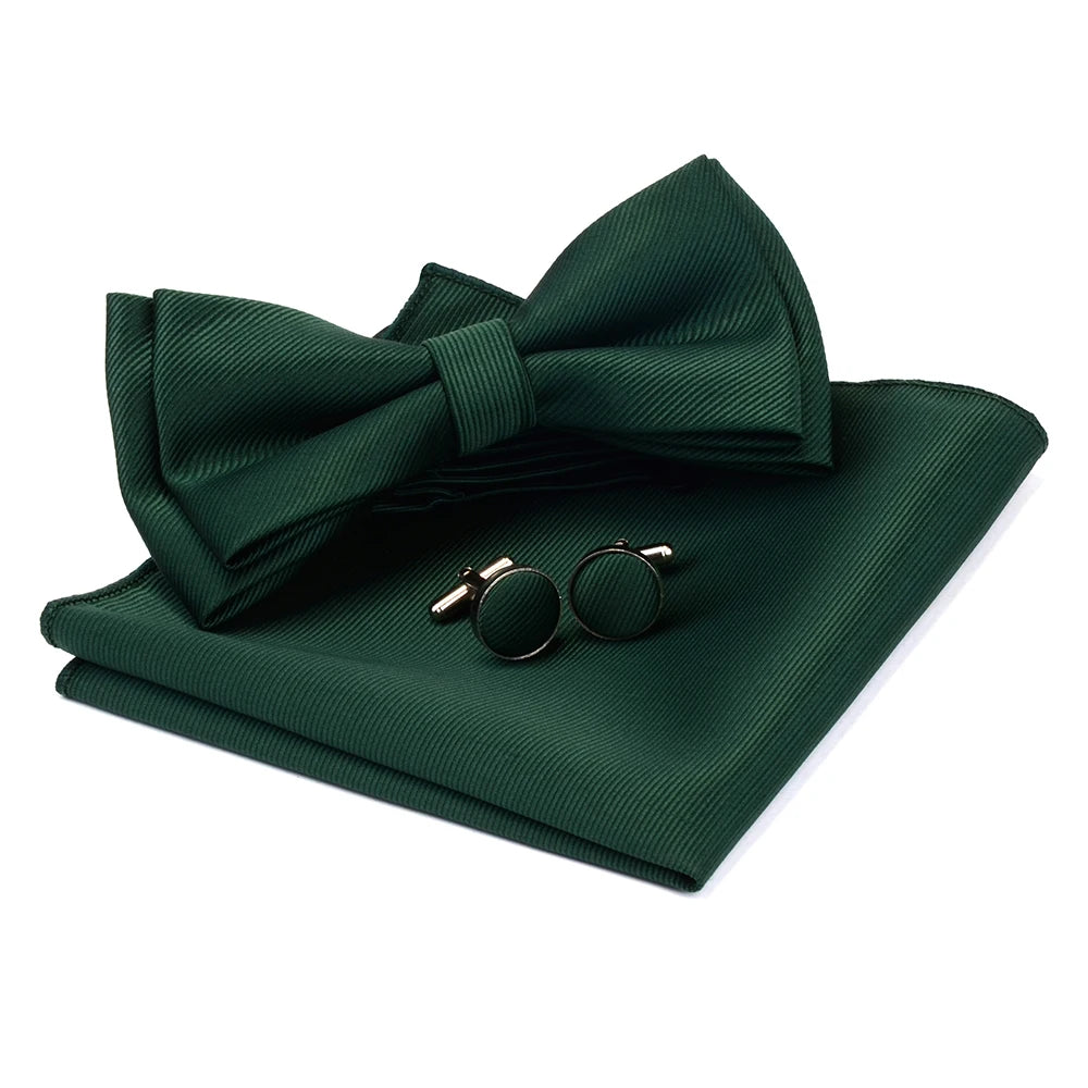 Ensemble de nœuds papillon solides de différentes tailles, haut et bas, nœud papillon uni pour homme, mouchoir, boutons de manchette, coffret cadeau pour hommes, cravates de mode de mariage