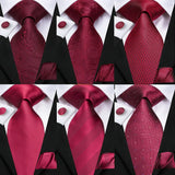 Hi-Tie Coffret cadeau cravate homme vin rouge bordeaux cachemire soie mariage cravate pour homme design tendance qualité mouchoir boutons de manchette livraison directe