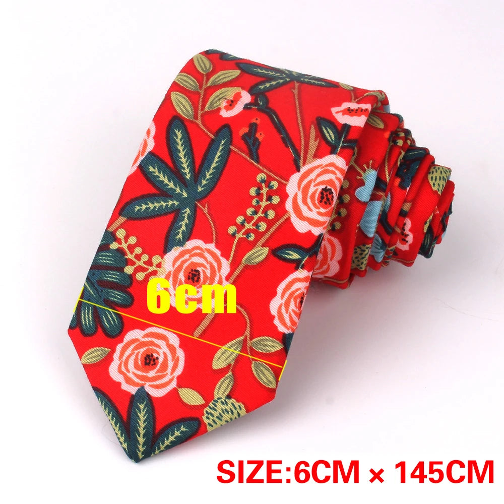 Nouvelle cravate florale pour hommes et femmes, cravate fine en coton pour mariage, cravates décontractées pour hommes, costumes classiques, cravates à imprimé floral