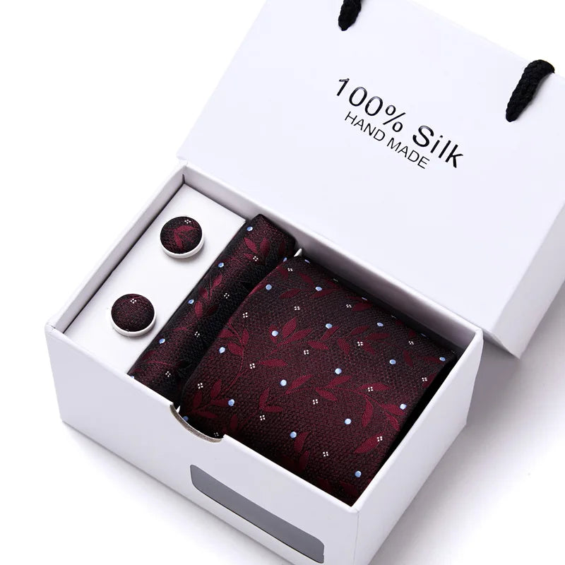 Cravates de marque 100 % soie, coffret cadeau, bureau, homme, classique, fête, mariage, rayées, 7,5 cm, soie, mariage, motif floral, cravate, mouchoir