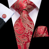 Hi-Tie Coffret cadeau cravate homme vin rouge bordeaux cachemire soie mariage cravate pour homme design tendance qualité mouchoir boutons de manchette livraison directe