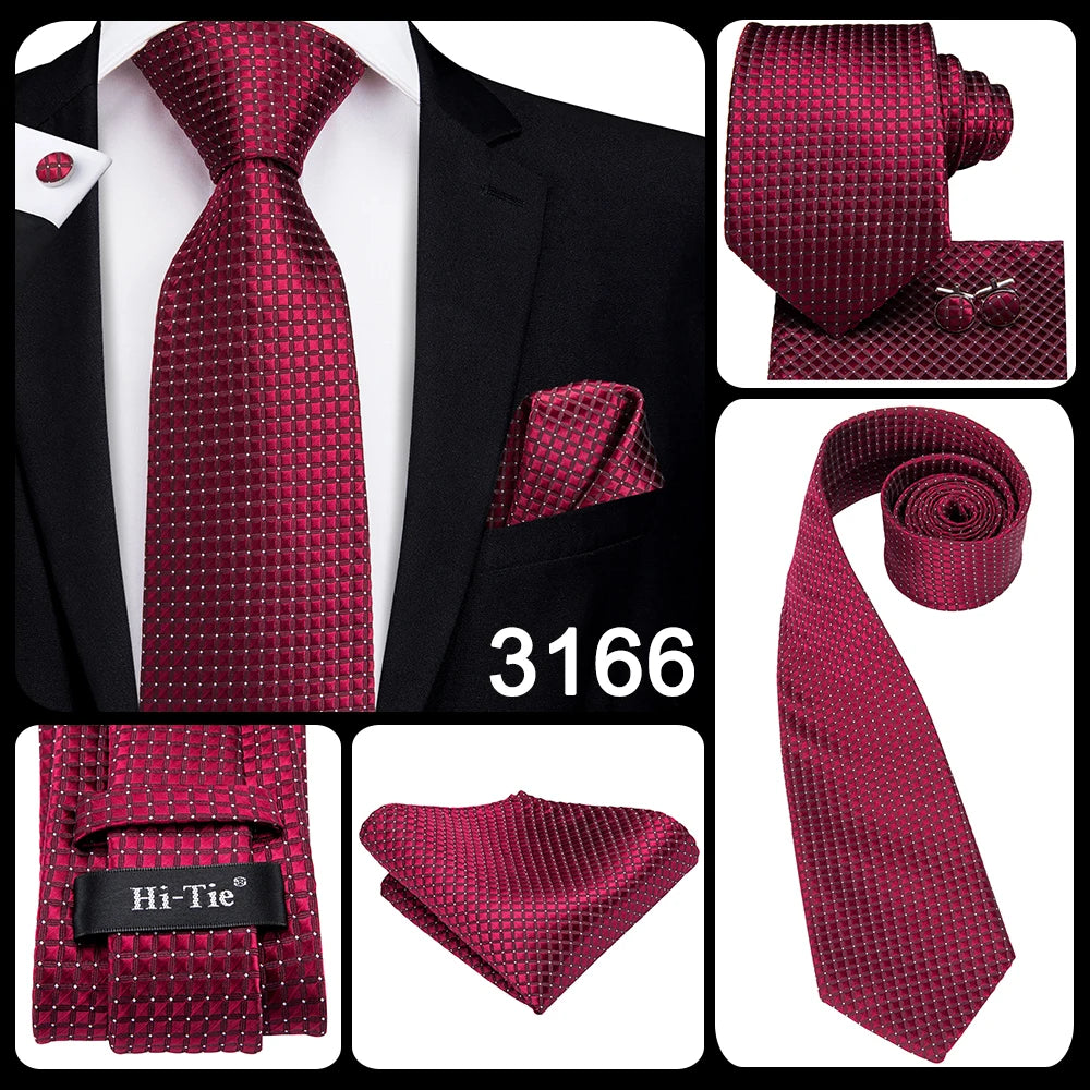 Hi-Tie Coffret cadeau cravate homme vin rouge bordeaux cachemire soie mariage cravate pour homme design tendance qualité mouchoir boutons de manchette livraison directe