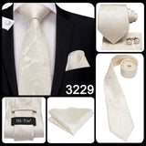Hi-Tie Cravate de mariage en soie à motif floral, couleur champagne ivoire massif, pour homme, de qualité, avec boutons de manchette, tendance, pour entreprise, livraison directe