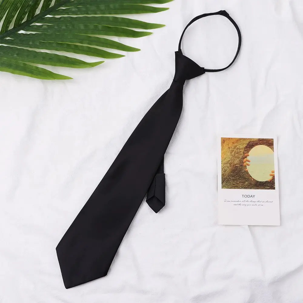 1 cravate rétro noire unie, soyeuse, étroite, fine, lisse, pour femme, fermeture éclair, décontractée, élégante, tendance, unisexe