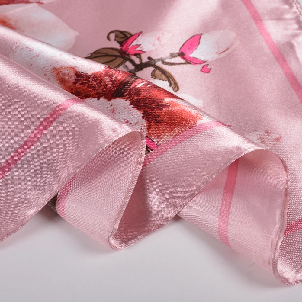 BYSIFA 2020 Rose Dames Foulards Carrés Hijabs Imprimé Mode Élégant Femmes Satin Soie Foulard Foulard De Luxe Doux Cou Foulard