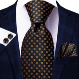 Cravate élégante pour homme, motif cachemire, rayures noires et dorées, en soie, pour mariage, mouchoir, boutons de manchette, pour entreprise, fête, livraison directe