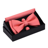Ensemble de nœuds papillon solides de différentes tailles, haut et bas, nœud papillon uni pour homme, mouchoir, boutons de manchette, coffret cadeau pour hommes, cravates de mode de mariage