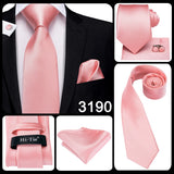 Hi-Tie 100% soie classique pour homme, cravate de mariage corail rose rouge pêche, pochette carrée, boutons de manchette, ensemble de cravates roses pour hommes, cravates cachemire unies