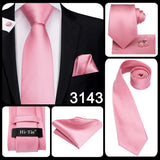 Hi-Tie 100% soie classique pour homme, cravate de mariage corail rose rouge pêche, pochette carrée, boutons de manchette, ensemble de cravates roses pour hommes, cravates cachemire unies