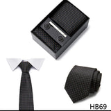 2023 New Style Wedding Gift Tie Pocket Squares Set Necktie Box Men Solid Black Suit Accessories Fit Wedding