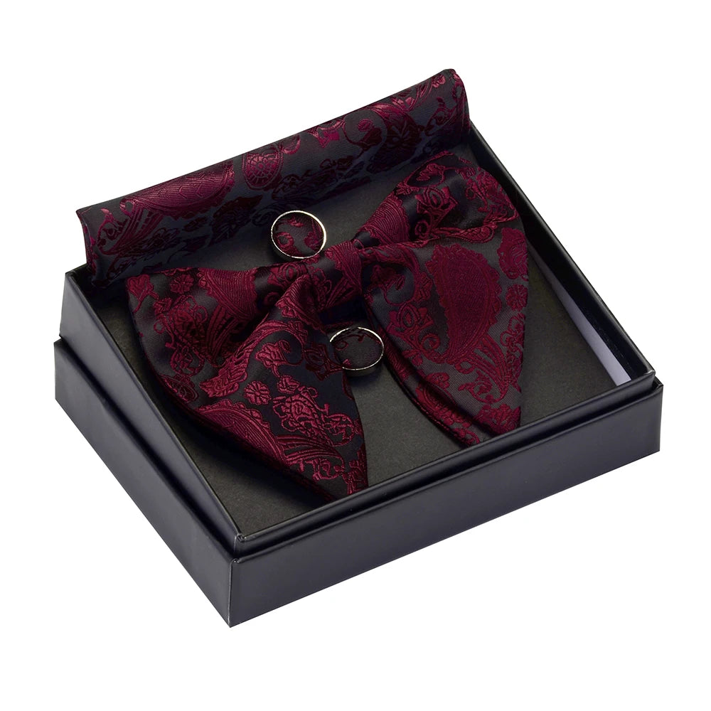 GUSLESON Ensemble de boutons de manchette et pochette pour homme, motif cachemire, bleu, rouge et jaune, avec boîte cadeau, cravate de mariage en soie pour homme